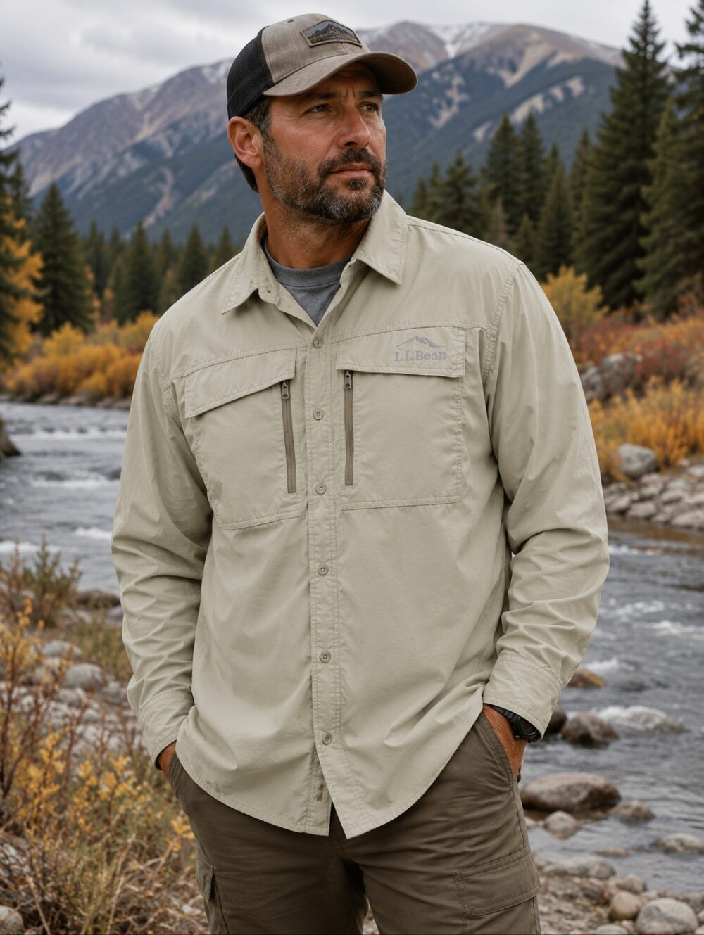 L.L. Bean Mens No Fly Zone Shirt Size XXL Green Longsleeve UPF 50+ Outdoor Wear